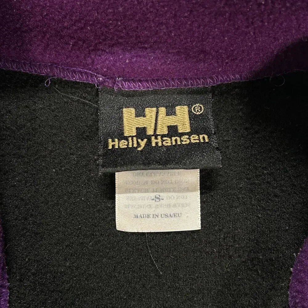 Vintage 90s Helly Hansen Fleece Jacket Half Zip Mens S Black Purple Ski USA Made